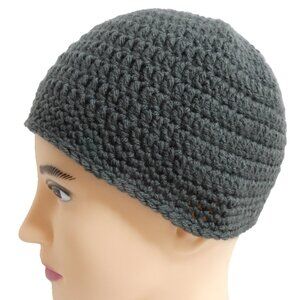 Dark Gray Beanie OS Warm Cap Soft Hat Handmade Crochet Hand Knit 8" Long NWT